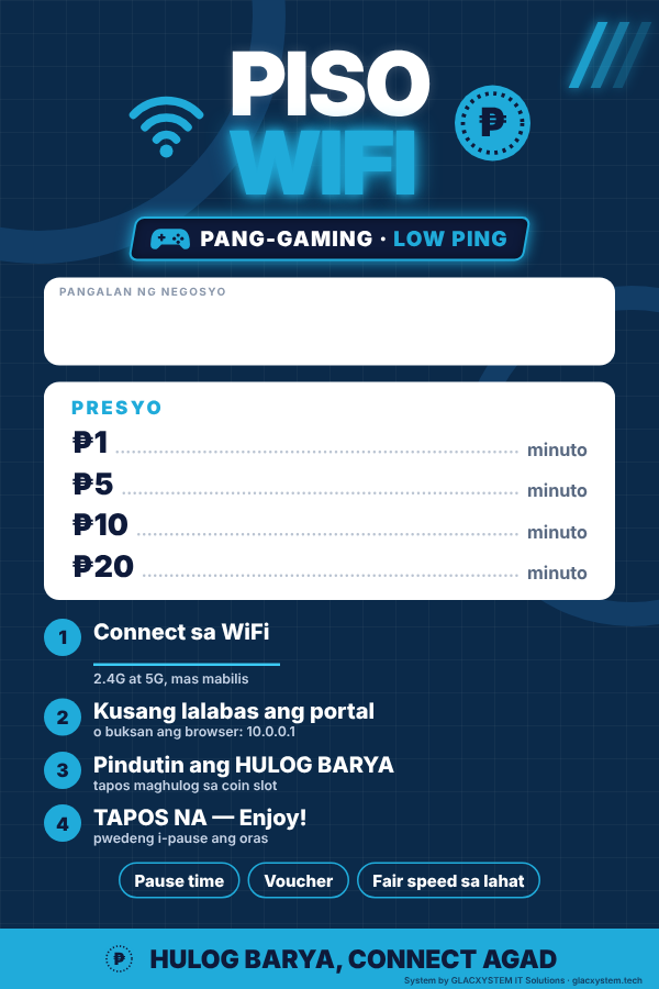 Ruijie + NodeMCU piso WiFi tarpaulin, 2×3 ft